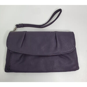 Women's Purple Faux Leather Clutch Detachable wrist strap magnetic close